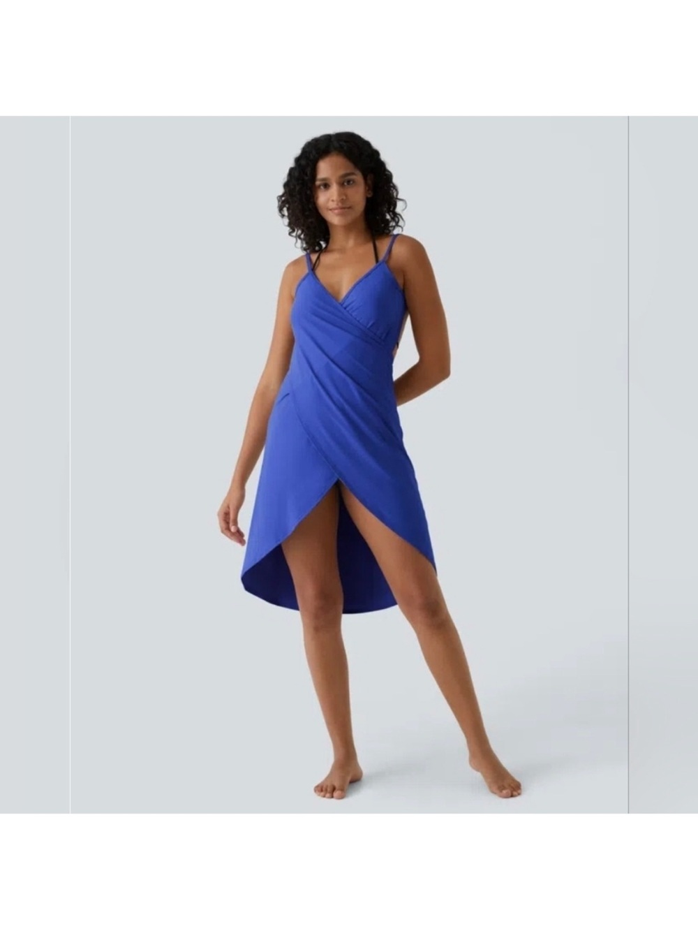 Halara Blue Wrap-Front Spaghetti Strap Dress medium upf